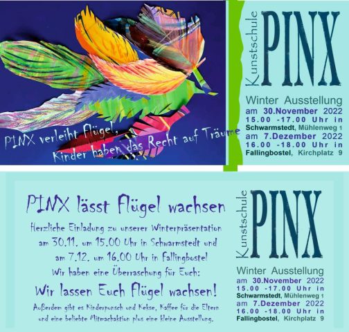 Kunstschule PINX Winterfest am 30.11 und 7.12. in Schwarmstedt und Fallingbostel